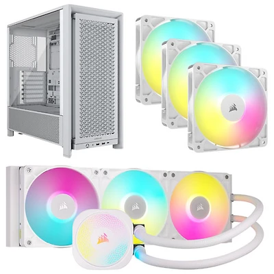 Système de refroidissement liquide pour processeur iCUE LINK Titan RX RVB 360 mm de Corsair avec trois ventilateurs et tour d'ordinateur ATX ARGB - Blanc