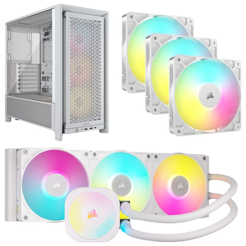 Système de refroidissement liquide pour processeur iCUE LINK Titan RX RGB 360 mm de Corsair avec trois ventilateurs ARGB et tour d'ordinateur ATX - Blanc