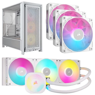 Système de refroidissement liquide pour processeur iCUE LINK Titan RX RGB 360 mm de Corsair avec trois ventilateurs PWM et tour d'ordinateur ATX ARGB - Blanc