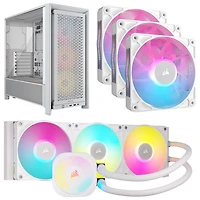 Système de refroidissement liquide pour processeur iCUE LINK Titan RX RGB 360 mm de Corsair avec trois ventilateurs PWM et tour d'ordinateur ATX ARGB - Blanc