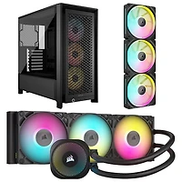 Système de refroidissement liquide pour processeur iCUE LINK Titan RX RVB 360 mm de Corsair avec trousse de départ à trois ventilateurs et tour d'ordinateur ATX ARGB - Noir