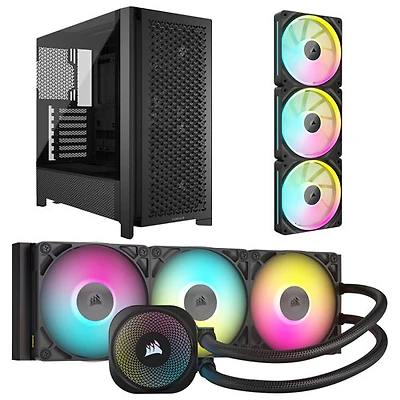 Système de refroidissement liquide pour processeur iCUE LINK Titan RX RVB 360 mm de Corsair avec trousse de départ à trois ventilateurs et tour d'ordinateur ATX