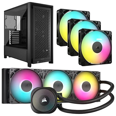 Système de refroidissement liquide pour processeur Nautilus 360 RS ARGB de Corsair avec trois ventilateurs et tour d'ordinateur ATX - Noir