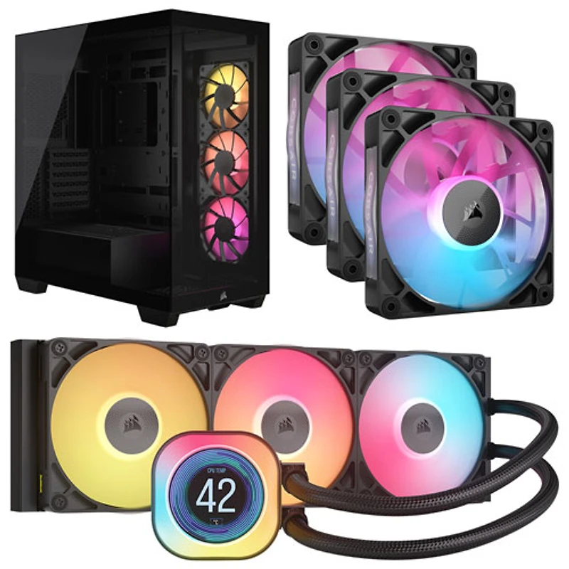 Système de refroidissement liquide pour processeur iCUE Link Titan RX ACL 360 mm de Corsair avec trois ventilateurs et tour d'ordinateur ATX ARGB - Noir