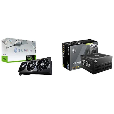 Carte graphique GeForce RTX 5080 Suprim SOC 16 Go GDDR7 de MSI et bloc d'alimentation entièrement modulaire MAG A850GL 850 W