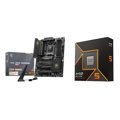 Processeur 6 coeurs 5,4 GHz Ryzen 5 9600X AM5 d'AMD et carte mère DDR5 AM5 Wi-Fi 7 ATX X870 de MSI