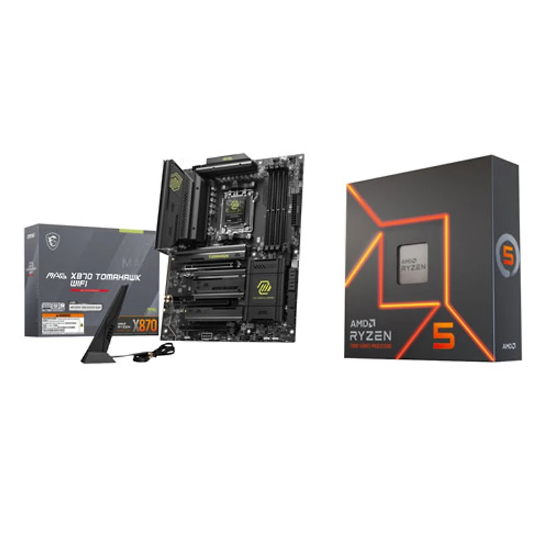 Processeur 6 coeurs 4,7 GHz Ryzen 5 7600X AM5 d'AMD et carte mère DDR5 AM5 Wi-Fi 7 ATX X870 de MSI