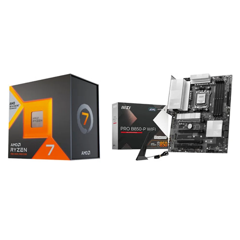Processeur 8 coeurs Ryzen 7 7800X3D 4,2 GHz AM5 d'AMD avec carte mère B850-P Pro Wi-Fi ATX AM5 de MSI