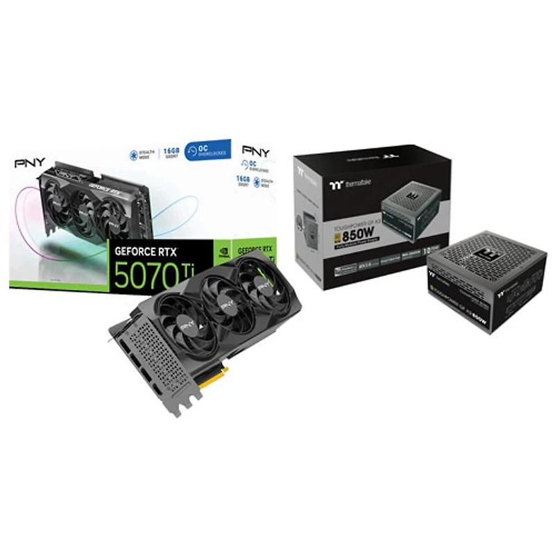 PNY GeForce RTX 5070 Ti OC Triple Fan 16GB GDDR7 Video Card with 850W ATX Modular Power Supply