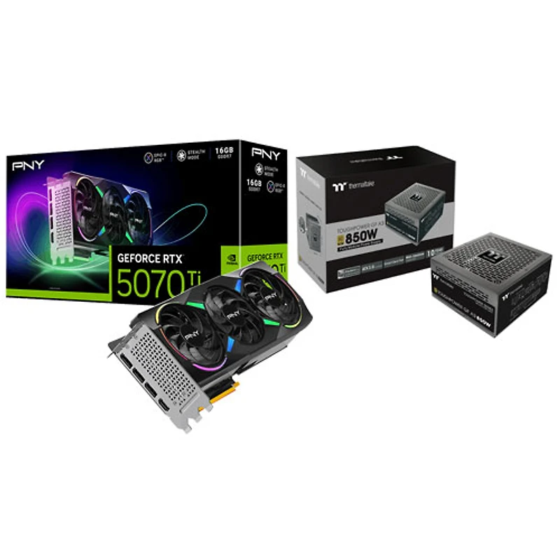 PNY GeForce RTX 5070 Ti ARGB Epic-X RGB OC Triple-Fan 16GB GDDR7 Video Card with 850W ATX Modular Power Supply