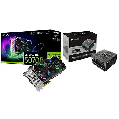 PNY GeForce RTX 5070 Ti ARGB Epic-X RGB OC Triple-Fan 16GB GDDR7 Video Card with 850W ATX Modular Power Supply