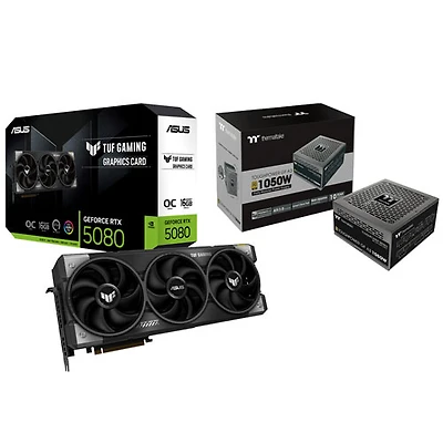 ASUS TUF Gaming GeForce RTX 5080 OC Edition 16GB GDDR7 Video Card with 1050-Watt ATX Modular Power Supply