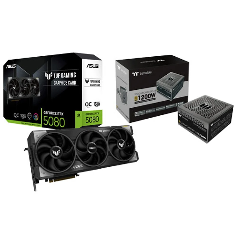 ASUS TUF Gaming GeForce RTX 5080 OC Edition 16GB GDDR7 Video Card with 1200W ATX Modular Power Supply