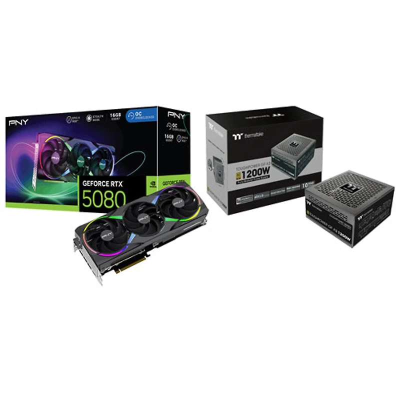 PNY NVIDIA GeForce RTX 5080 16GB GDDR7 Video Card with 1200W ATX Modular Power Supply