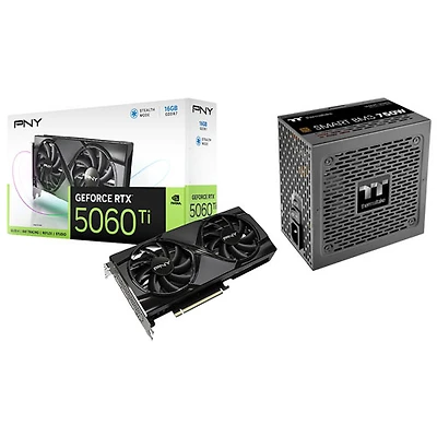 PNY GeForce RTX5060 Ti OC Dual-Fan16GB GDDR7 Video Card with 750W ATX3.1 Semi-Modular Power Supply