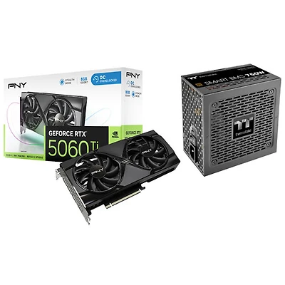 PNY GeForce RTX5060 Ti OC Dual-Fan 8GB GDDR7 Video Card with 750W ATX3.1 Semi-Modular Power Supply