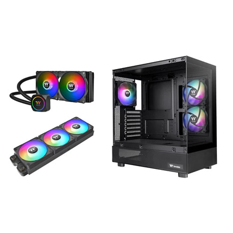 Système de refroidissement liquide tout-en-un de processeur TH240 ARGB Sync 240 mm de Thermaltake avec tour View 270 Plus et ventilateur de processeur 120 mm