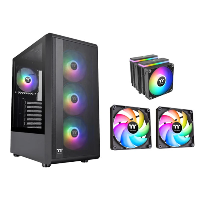 Tour d'ordinateur intermédiaire ATX S200TG ARGB Plus de Thermaltake avec refroidisseur de processeur ASTRIA 600 et 2 ventilateurs CT120 - Noir