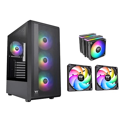 Tour d'ordinateur intermédiaire ATX S200TG ARGB Plus de Thermaltake avec refroidisseur de processeur ASTRIA 600 et 2 ventilateurs CT120 - Noir