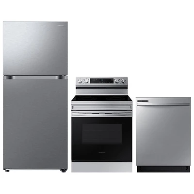 Réfrigérateur à congélateur supérieur 17,6 pi³ 30 po; Cuisinière électrique; Lave-vaisselle de Samsung - Inox