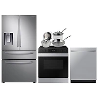 Réfrigérateur à deux portes 28 pi³ 36 po; Cuisinière électrique; Lave-vaisselle de Samsung; Batterie de cuisine - Acier inoxydable