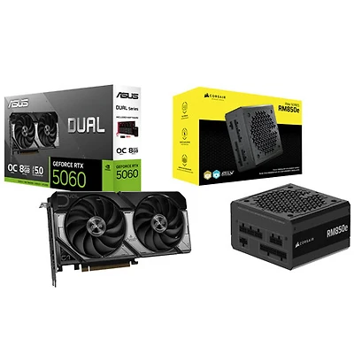 ASUS Dual GeForce RTX 5060 OC 8GB GDDR7 Video Card with 850-Watt ATX Modular Power Supply