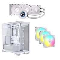 Système de refroidissement liquide pour processeur Nautilus 360 RS ACL de Corsair avec tour intermédiaire ATX et trois ventilateurs MID 120 mm - Blanc