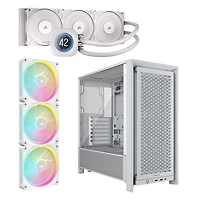 Système de refroidissement liquide pour processeur Nautilus 360 RS ACL de Corsair avec trousse de départ à trois ventilateurs MID 120 mm et tour ATX intermédiaire - Blanc