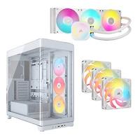 Système de refroidissement liquide de processeur iCUE LINK Titan RX RVB 360 mm de Corsair avec tour ATX et trois ventilateurs inversés MID - Blanc
