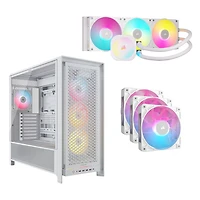 Tour intermédiaire ATX 5000D ARGB de Corsair avec système de refroidissement liquide de processeur 360 mm et 3 ventilateurs MID 120 mm - Blanc