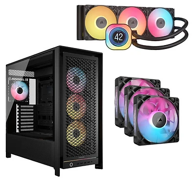 Système de refroidissement liquide de processeur iCUE Link Titan RX ACL 360 mm de Corsair avec tour intermédiaire ATX et 3 ventilateurs MID 120 mm - Noir