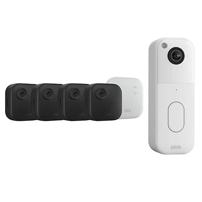 Système de surveillance avec caméras IP sans fil HD intégrale 1080p Outdoor 4 (4 unités) et sonnette vidéo Wi-Fi 1440p de Blink