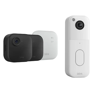 Système de surveillance avec caméras IP sans fil HD intégrale 1080p Outdoor 4 (2 unités) et sonnette vidéo Wi-Fi 1440p de Blink