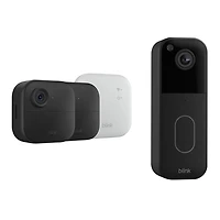 Système de surveillance avec caméras IP sans fil HD intégrale 1080p Outdoor 4 (2 unités) et sonnette vidéo Wi-Fi 1440p de Blink - Noir