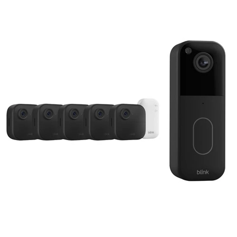 Blink Outdoor 4 Wire-Free 1080p Full HD IP Security Camera System (5-Pack) & 1440p Wi-Fi Video Doorbell - Black