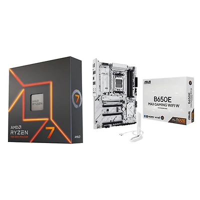 Processeur octocoeur Ryzen 7 7700X 4,5 GHz AM5 d'AMD et carte mère B650E MAX Gaming Wi-Fi AMD AM5 DDR5 d'ASUS