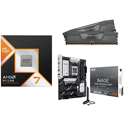AMD Ryzen 7 9800X3D Processor w/ Corsair Vengeance 32GB DDR5 6400MHz Desktop Memory & ASUS B650E MAX Motherboard