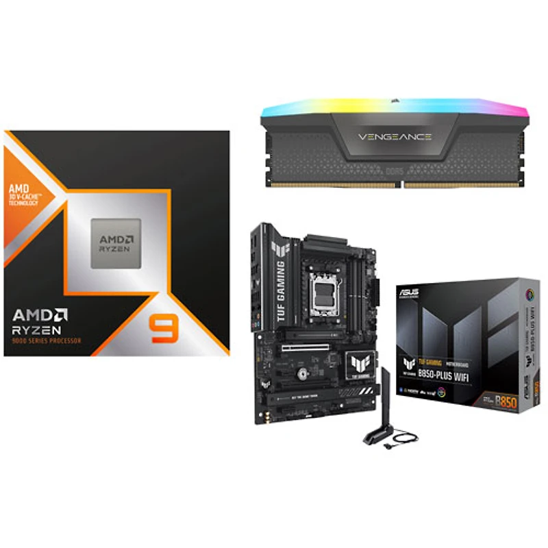 AMD Ryzen 9 9950X3D Processor w/ Corsair Vengeance RGB 32GB DDR5 6000 MHz Desktop Memory & ASUS TUF Gaming Motherboard
