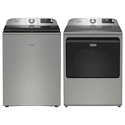 Laveuse à chargement par haut HE 6 pi³ et sécheuse électrique 7,4 pi³ de Maytag - Argenté