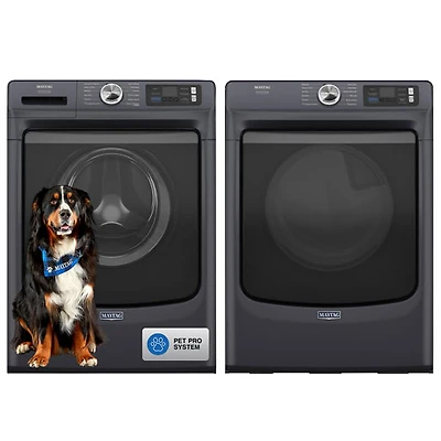 Maytag Pet Pro 5.8 Cu Ft High Efficiency Front Load Steam Washer & Pet Pro 7.4 Cu Ft Gas Steam Dryer - Midnight Steel