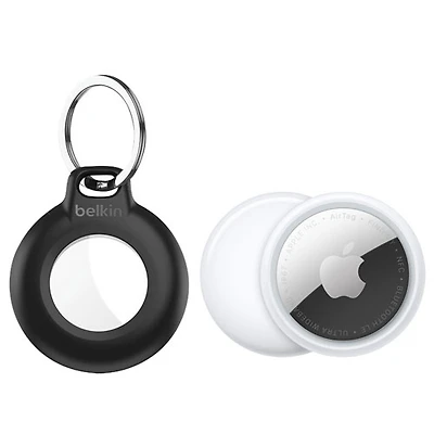 Apple AirTag (2nd generation) Bluetooth Item Tracker & Belkin Waterproof Secure Holder with Key Ring - White/Black