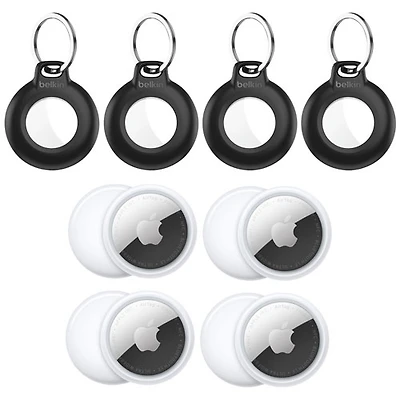Apple AirTag (2nd generation) Bluetooth Item Tracker & Belkin Waterproof Secure Holder with Key Ring - 4 Pack - White/Black