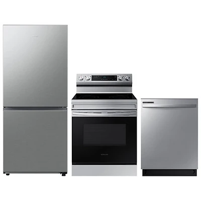 Samsung 30" 16.2 Cu. Ft. Bottom Freezer Refrigerator; Electric Range; Dishwasher - Stainless Steel