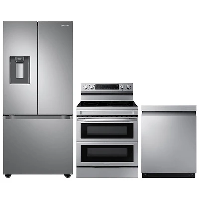 Samsung 30" 22 Cu. Ft. French Door Refrigerator; Electric Range; Dishwasher - Stainless Steel