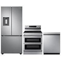 Samsung 30" 22 Cu. Ft. French Door Refrigerator; Electric Range; Dishwasher - Stainless Steel