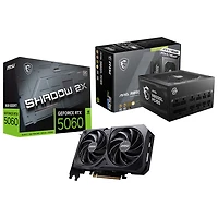 MSI GeForce RTX 5060 Shadow 2X OC 8GB GDDR7 Video Card & 80 Plus Gold 850W Fully Modular ATX 3.0 Power Supply