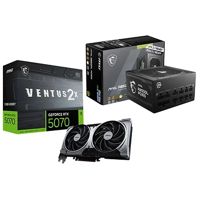 MSI GeForce RTX 5070 Ventus 2X OC 12GB GDDR7 Video Card & 80 Plus Gold 850W Fully Modular ATX 3.0 Power Supply