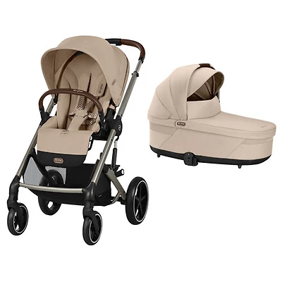 Poussette pleine grandeur Balios S Lux et lit pliant Cot S Lux de Cybex - Beige amande