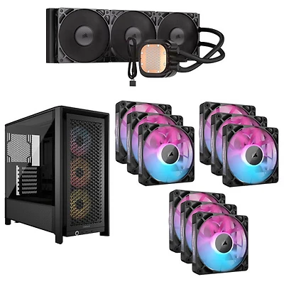 Corsair Nautilus RS LCD 360mm Liquid CPU Cooler, Frame 4000D Computer Case & RX120 RGB 120mm PWM Case Fans (3-Pack) -Black