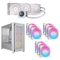 Corsair Nautilus 360 RS LCD Liquid CPU Cooling System. Frame 4000D Computer Case & RX120 Case Fans (3 Pack) -White